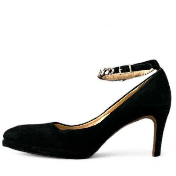 UKIES Nanogel Technology Black Soft Velvet Leather Heels W Silver Chain Size 8 - Picture 4 of 16